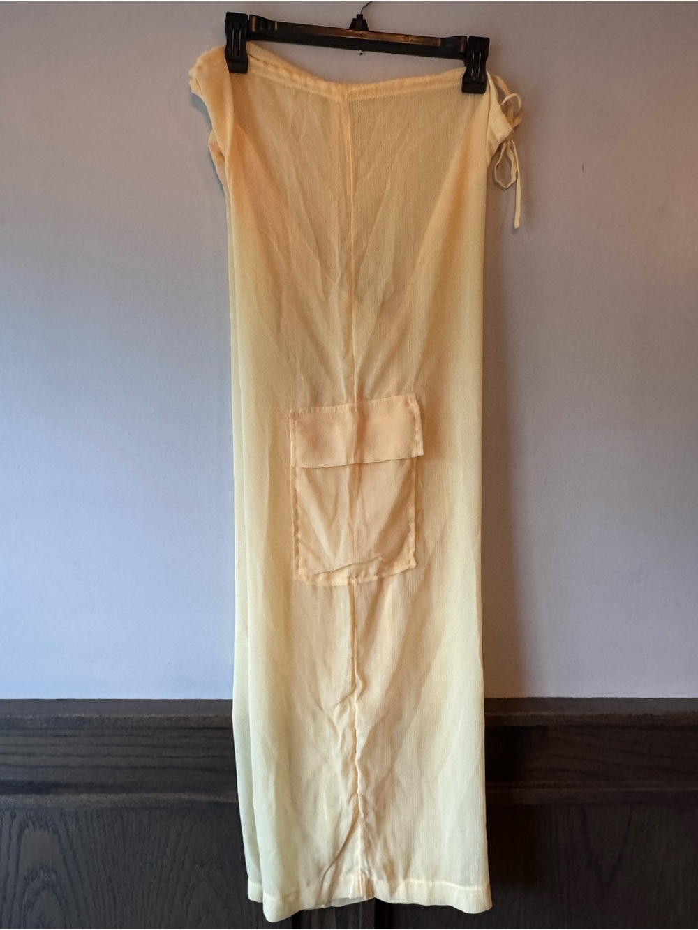 Light Yellow Wide Leg Drawstring swim coverup cargo Pants small nwt - Picture 3 of 5